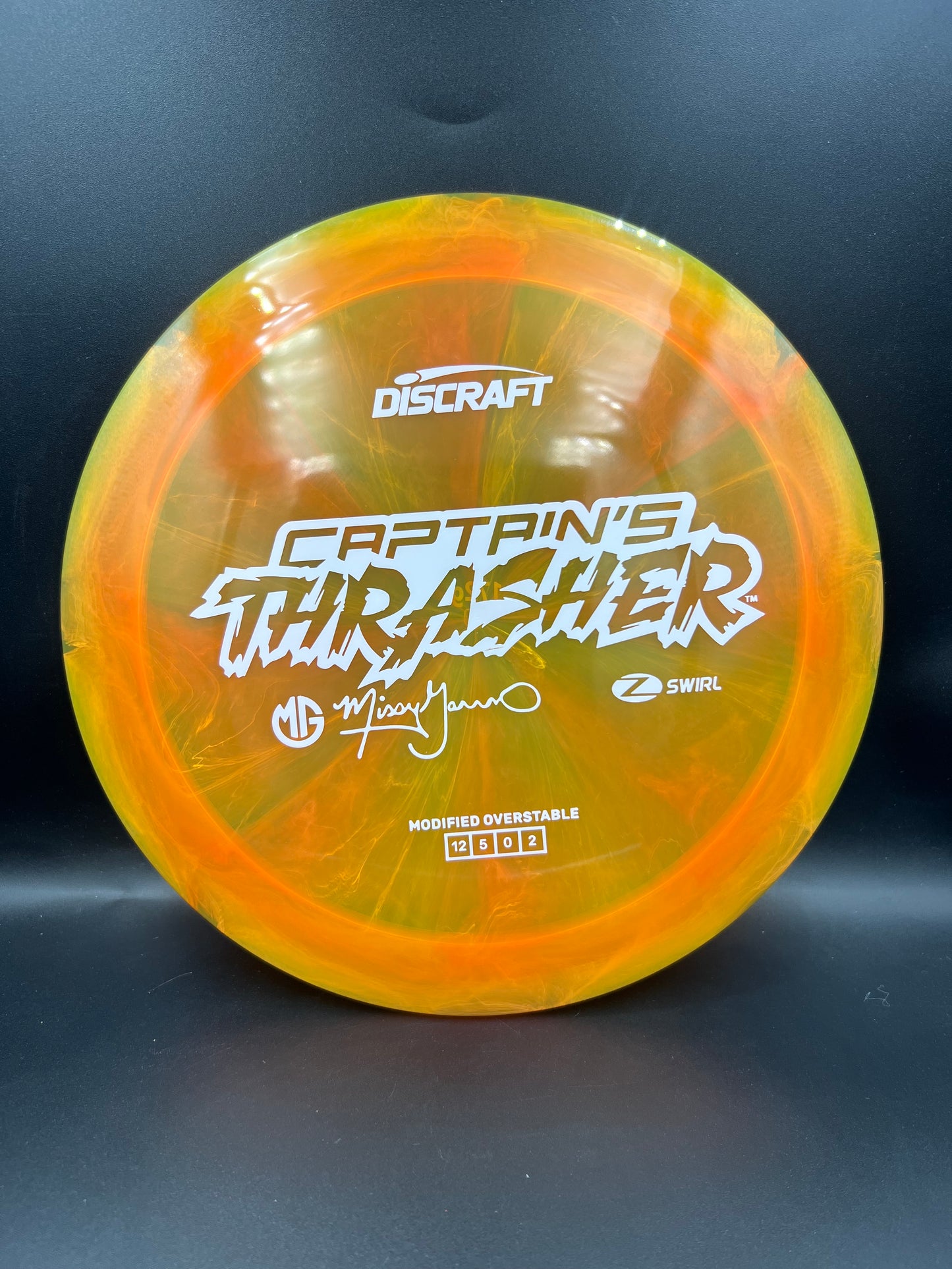 Discraft 2026 Missy Gannon Z-Swirl Captain’s Thrasher Yellow Orange White Stamp - 172g