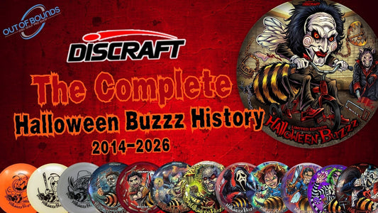 Discraft Halloween Buzzz chronological collector history timeline banner from 2014 to 2026