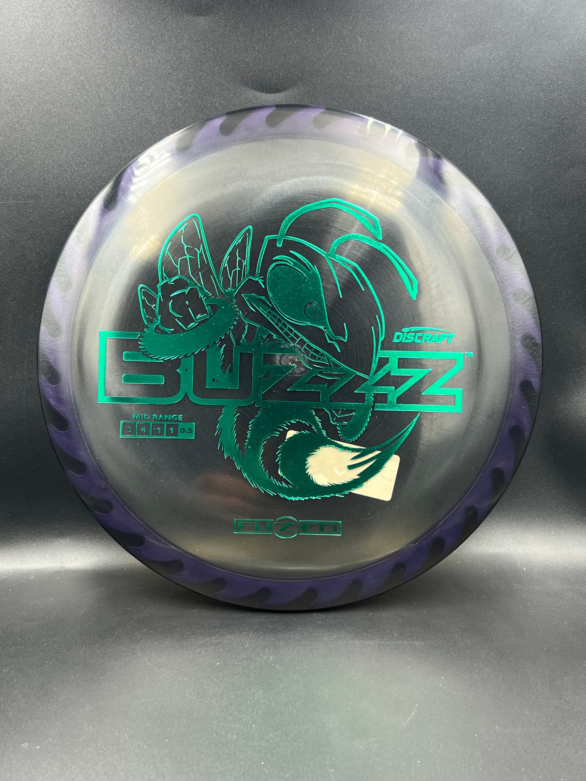 Discraft Fuzed Line Buzzz Dark Purple Back Flame Green Stamp - 167g-169g
