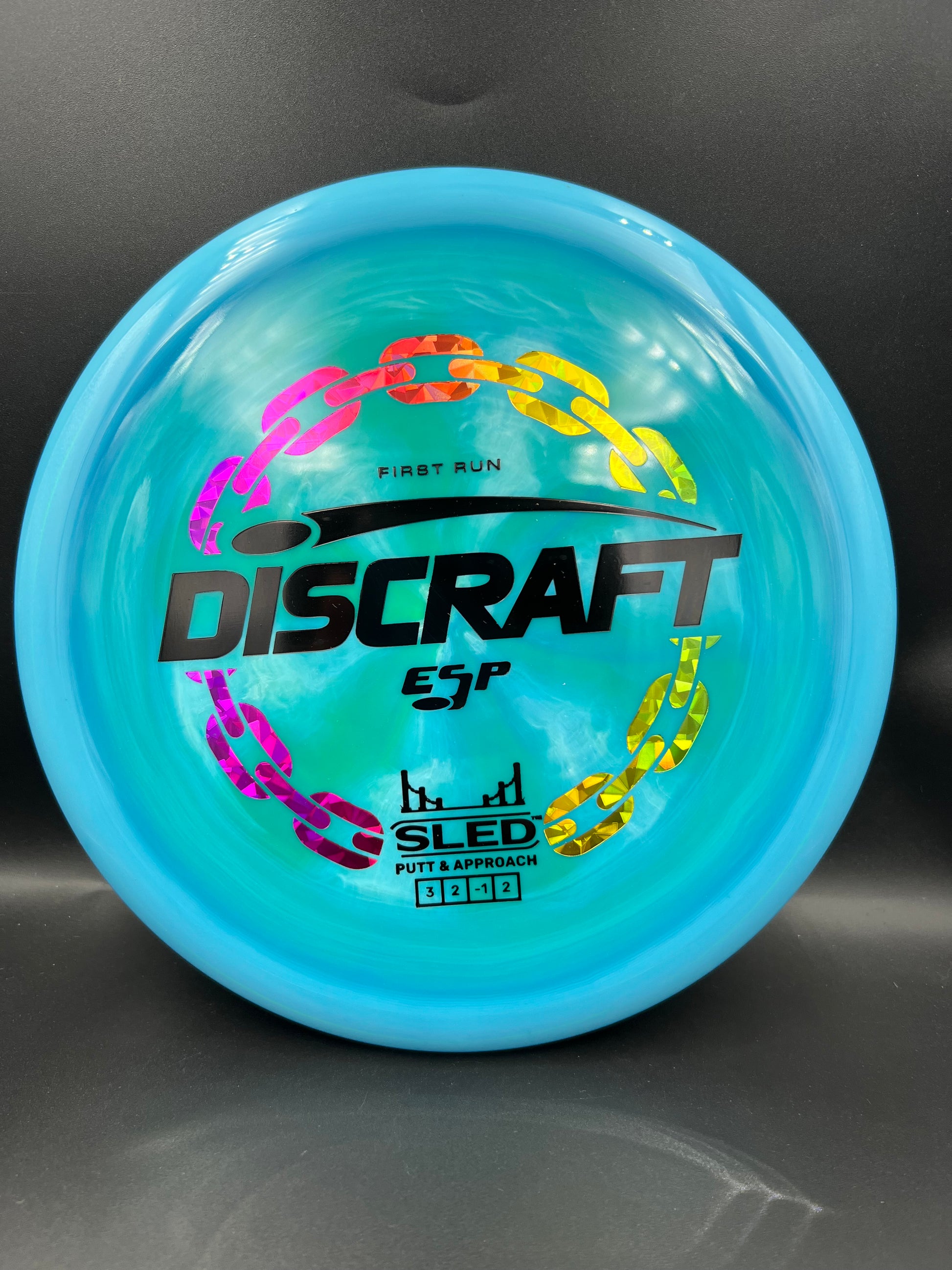 Discraft First Run ESP Sled Blue Teal Black Rainbow Stamp - 177g