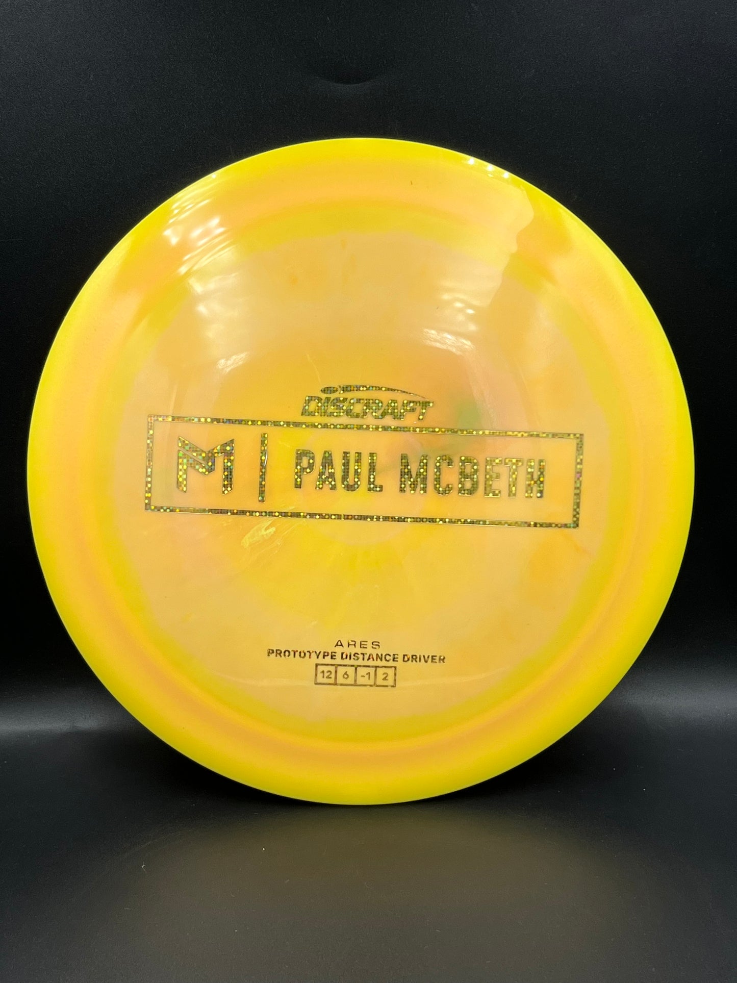 Discraft Paul McBeth Prototype Ares Yellow Light Orange Gold Glitter Stamp - 169g