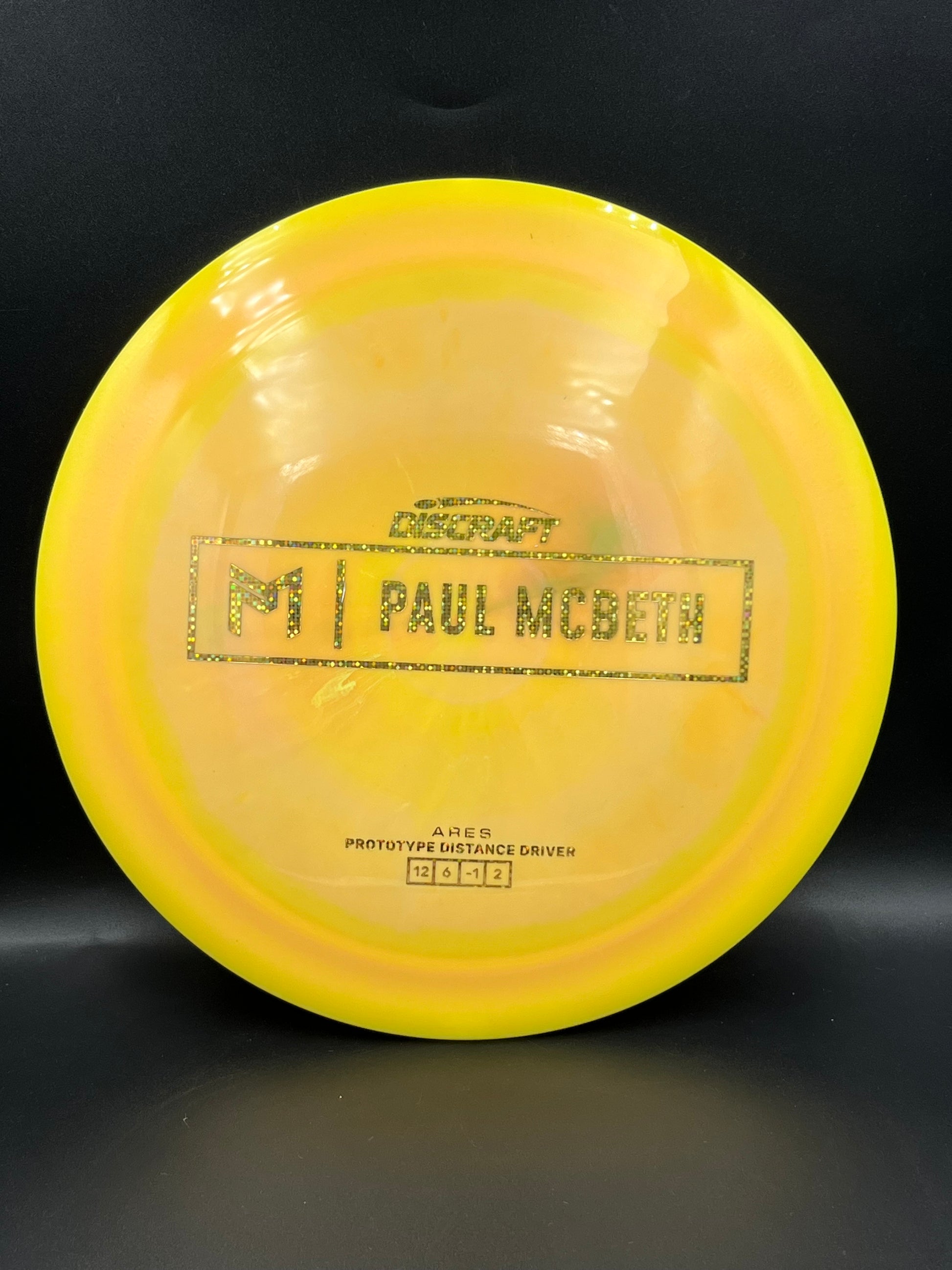 Discraft Paul McBeth Prototype Ares Yellow Light Orange Gold Glitter Stamp - 169g