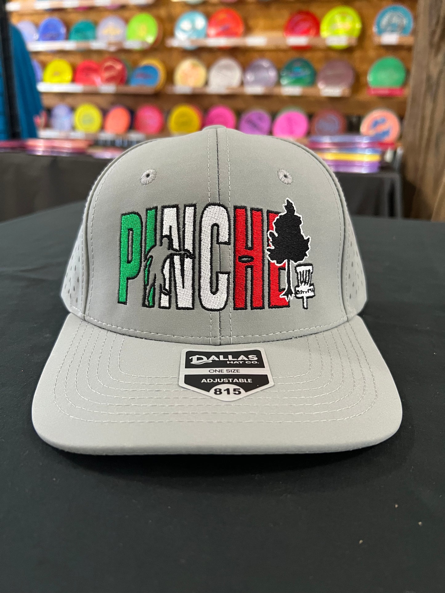 Pinche Arbol Disc Golf Hat Light Gray Mexican Flag Color Logo (Dallas Hat Co)