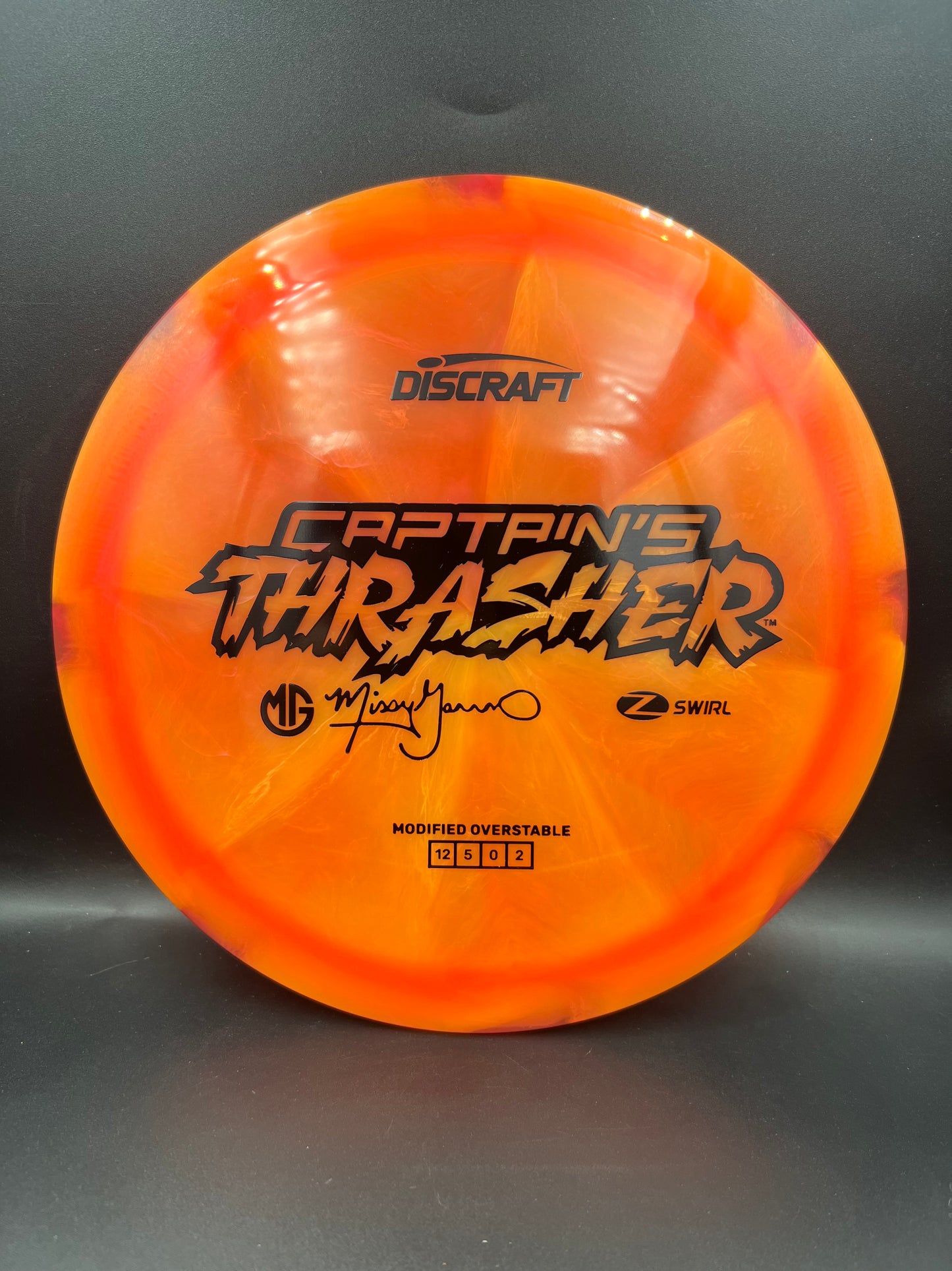 Discraft 2026 Missy Gannon Z-Swirl Captain’s Thrasher Dark Orange Black Stamp - 172g